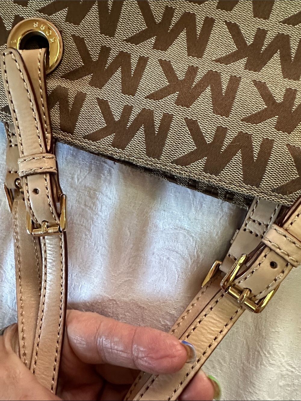 Michael Kors Tan and Brown MK Logo Tote with Gold Hardware - Picture 9 of 14
